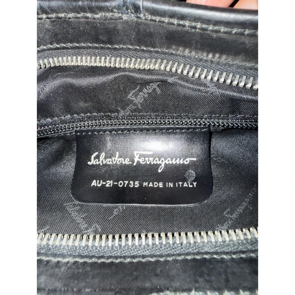Salvatore Ferragamo Black Canvas Leather Hobo Bag AU-21-0735 Made‎ in Italy